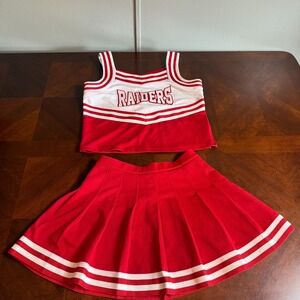 Cheerleader Uniform Set Red White Raiders Cheer Outfit Skirt Top Adult